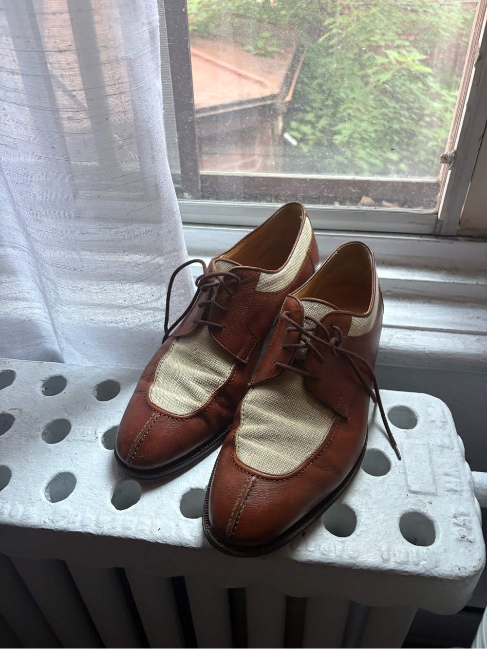 Bally Brown Leather and Cream Canvas Derby Shoes